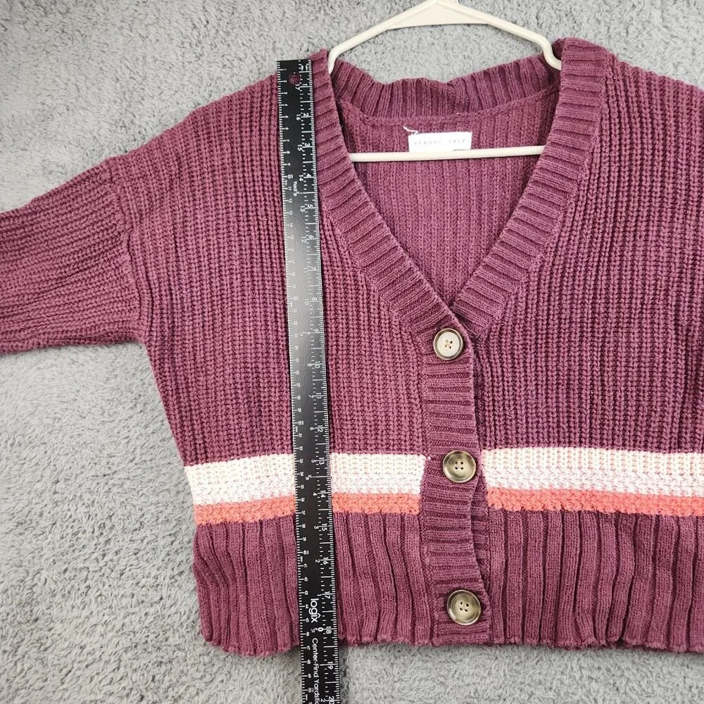 Women's Cropped Boxy Oversized Cardigan Sweater Extra Small Burgundy Y2K Preppy - Picture 6 of 11